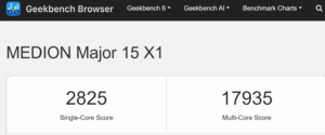 Medion x1 in Geekbench 6.6 benchmark. image.